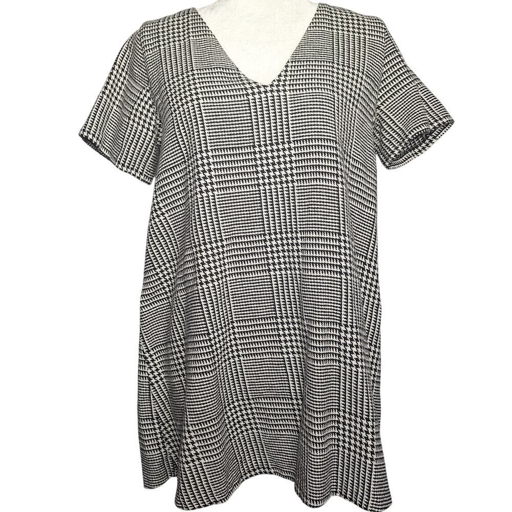 Zara Houndstooth Mini Shift Dress Tunic Top Dark Academia Large Womens